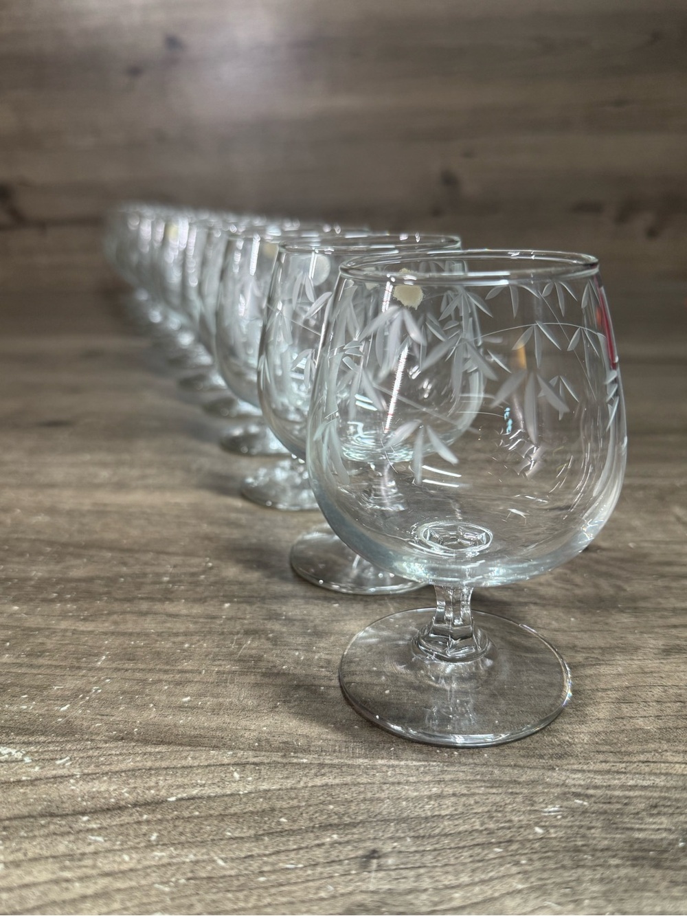 (12) Vintage Noritake Sasaki Bamboo Etched Glassware Brandy Snifter Glass Set 12